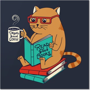 Cat coffee books Posters and Art